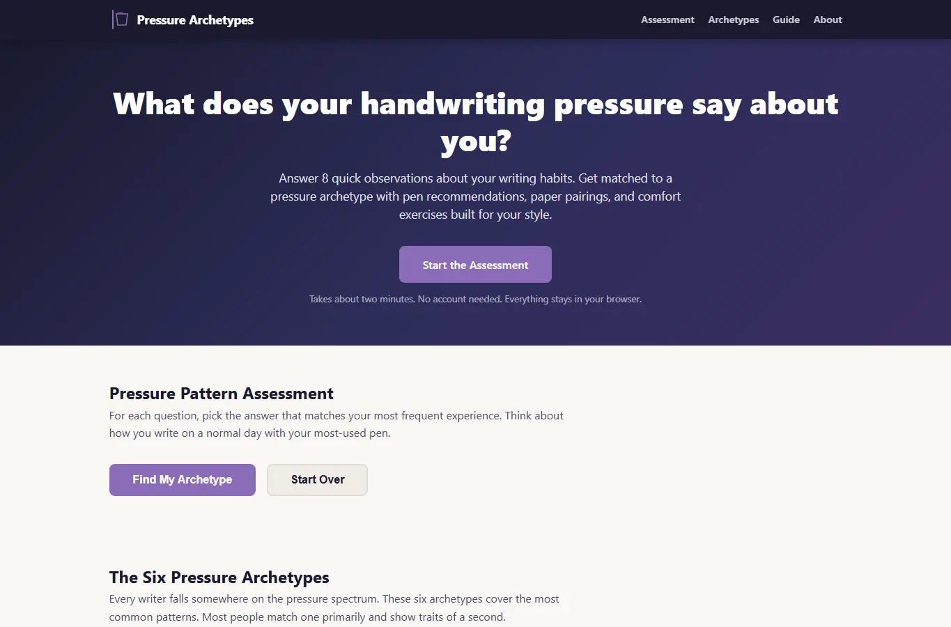 Screenshot of Handwriting Pressure Archetypes interface showing the project page in use
